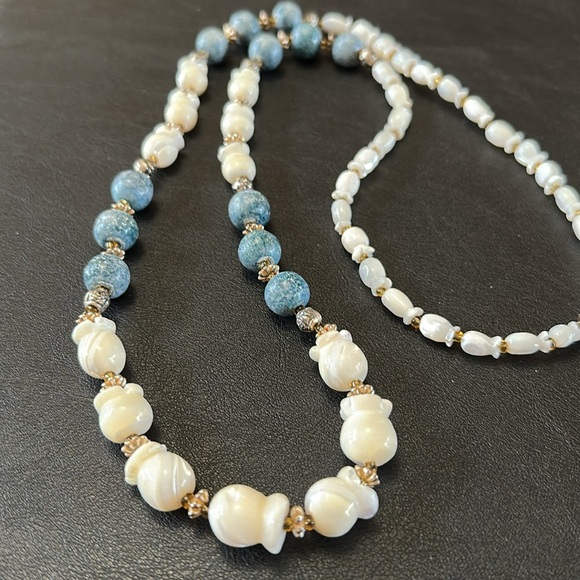 Mother Of Pearl & Jasper Barrel Clasp Vintage Necklace - Picture 6 of 11